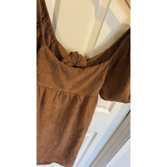 Francesca’s Blue Rain Cassie Brown Bow Back Corduroy Mini Dress Small - Picture 3 of 8